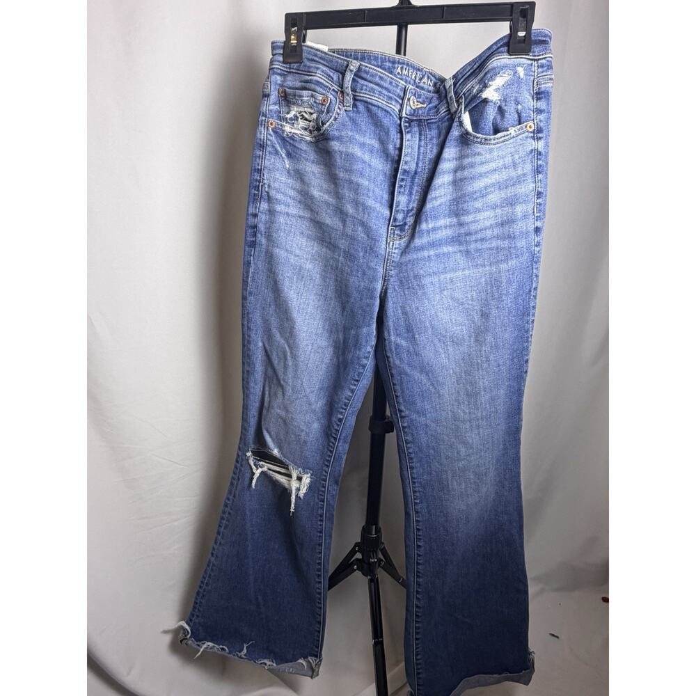American Eagle Distressed Wide Leg Raw Hem size 12R Stretch
